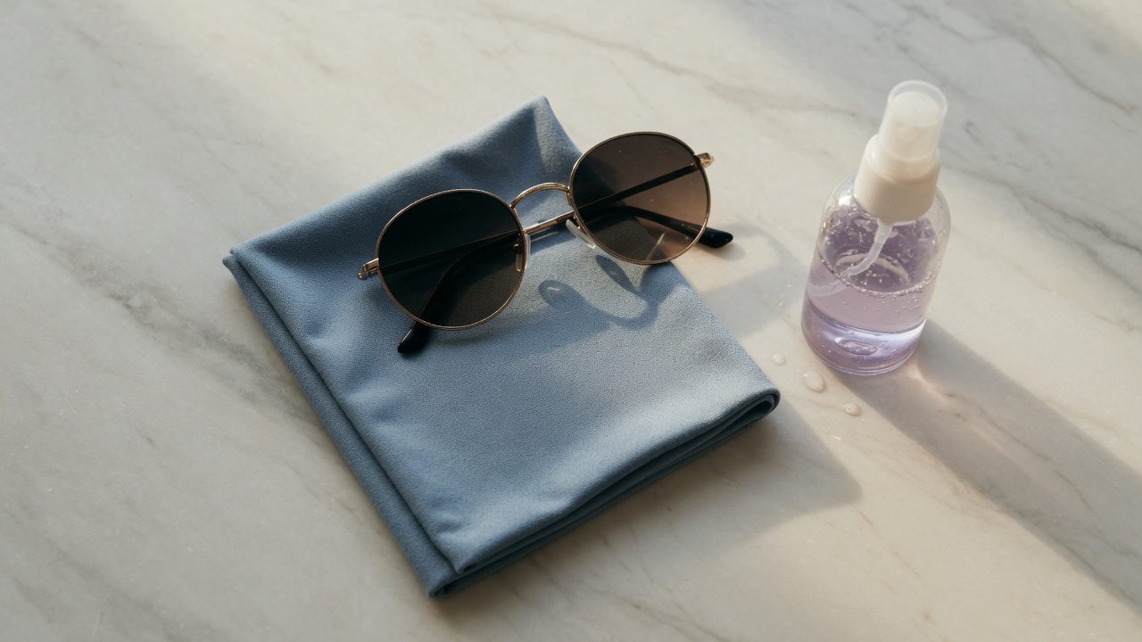 Sunglasses on a cleaning cloth